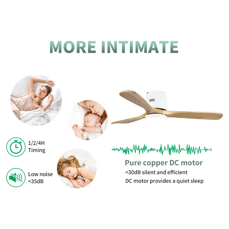 Lamp HC539 42” Inch 52” solidwood 3 Blades Reversible Six Speed Tuya Smart fan ceiling light chandelier