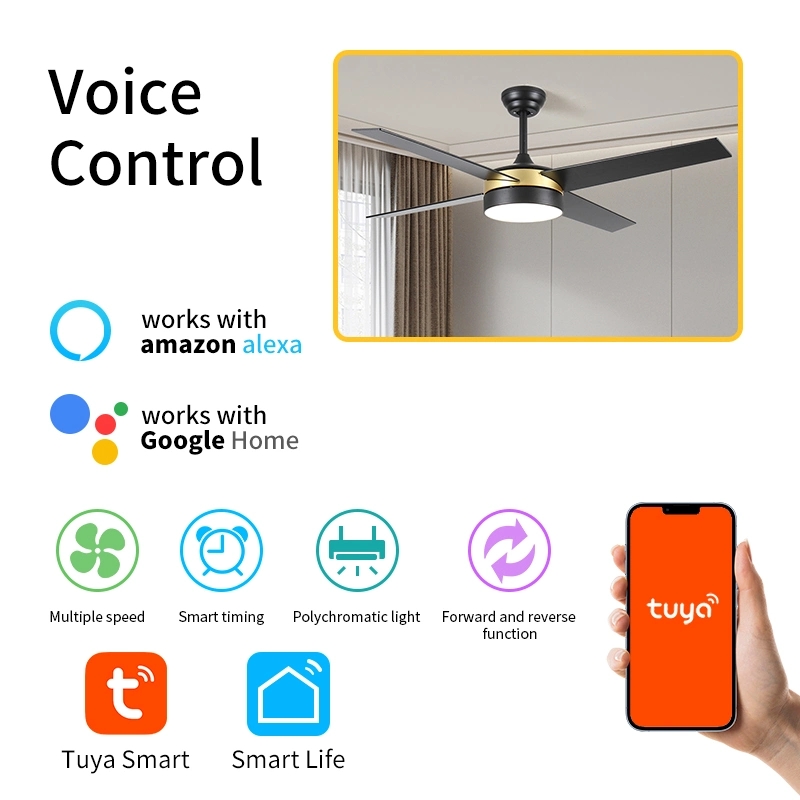 42inches Europe Style Golden Black Remote Control 4blades Ceiling Fan with Light