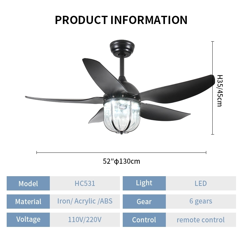 outdoor waterproof  52 Inch Waterproof DC Motor ABS Ceiling Fan Light