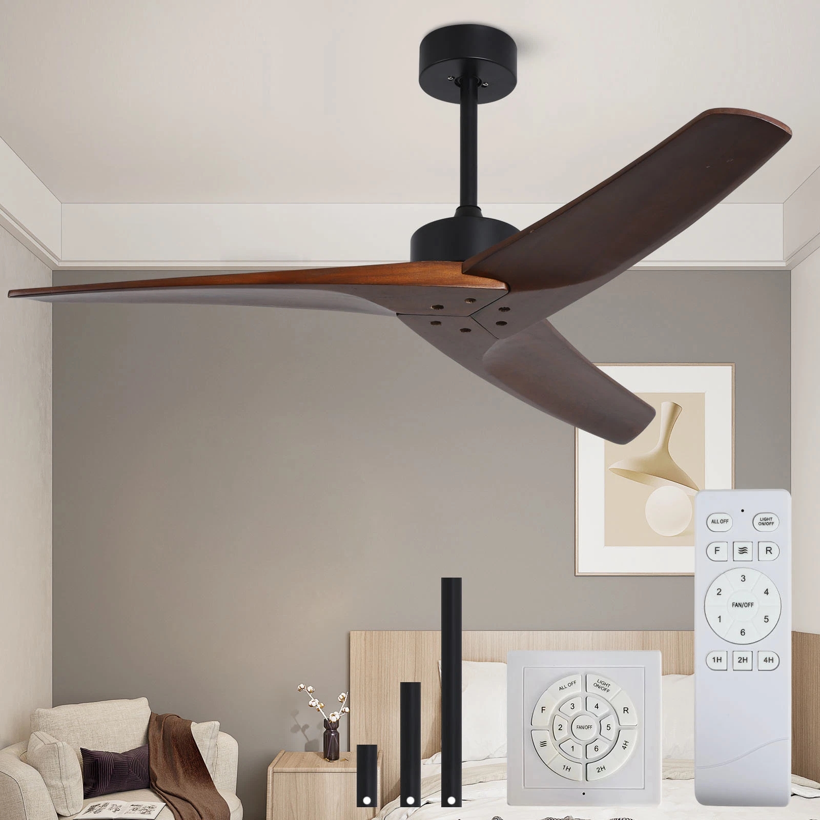 Stylish European Simple 52 Inch 3 Blade Ceiling Fan with Remote Control